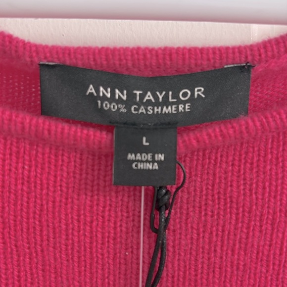 Ann Taylor Hot Pink Cashmere Sweater with Wide Neck and Raglan Long Sleeves. NWT - Picture 3 of 10